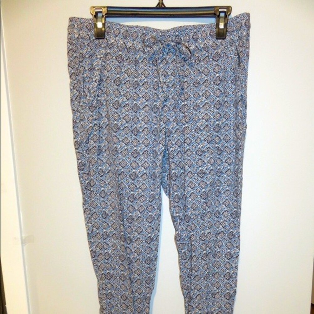 Lucky Brand Pants Blue White Boho Pattern Casual Pull On Drawstring Soft Small